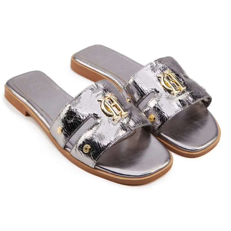 Holland Cooper Monogram Slides - Silver Crackle-1